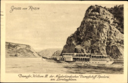 CPA Sankt Goarshausen Am Rhein, Loreleyfelsen, Dampfer Wilhelmina, Niederländer Dampfschifffahrt - Autres & Non Classés
