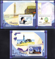 GUINEA 2007 PAINTINGS OF LIGHTHOUSES SET OF 3 S/S`s** - Lighthouses