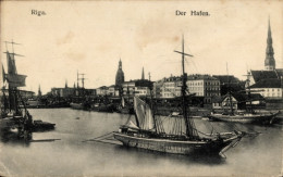 CPA Riga Lettland, Der Hafen, Segelschiffe, Kirchtürme - Lettonie