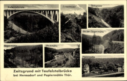 CPA Hermsdorf In Thüringen, Zeitzgrund Mit Teufelstalbrücke, Papiermühle - Autres & Non Classés
