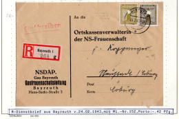 DR 1943, 24+30 Pf. Dienst Auf Einschreiben Brief Der NSDAP Gaufrauen Bayreuth - Covers & Documents