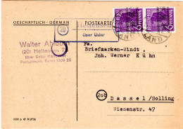1948, Landpost Stpl. 20 HETTENSEN über Uslar Auf Firmen Karte M. 2x6 Pf. - Covers & Documents