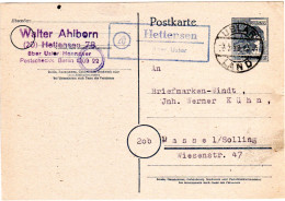 1948, Landpost Stpl. 20 HETTENSEN über Uslar Auf 12 Pf. Ganzsache - Collections
