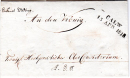 Württemberg 1818, L2 CALW Auf Sauberem Brief V. Wildberg An Den König! - Prephilately