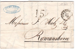 Schweiz 1856, Portostpl. 15 Auf Brief V. Yverdon N. Romanshorn  - Brieven En Documenten