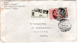 Italien 1928, 2,50 L.+75 C. Auf Einschreiben Brief V. Livorno N. Dänemark - Ohne Zuordnung