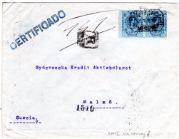 Spanien 1915, Paar 25 C, Auf WW I Einschreiben Brief Via Norwegen N. Schweden - Covers & Documents