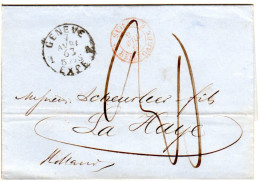 Schweiz 1863, Gr. K1 GENEVE Auf Porto Brief N. NL. Transit Suisse Par Belgarde - Lettres & Documents
