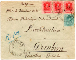 Spanien 1925, 2+3x25 C. Auf Einschreiben Brief V. Angles N. Österreich - Brieven En Documenten