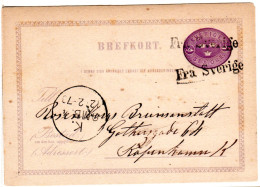 Schweden 1879, 6 öre Ganzsache M. Schiffspost-L1 Fra Sverige N. Dänemark. - Briefe U. Dokumente