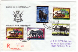 Burundi 1962, 5 Ruanda Urundi Überdruckmarken Tiere Auf Reko Brief N. USA - Altri & Non Classificati