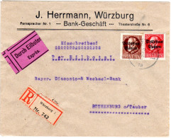 Bayern 1919, 10+50 Pf. Volksstaat Auf Einschreiben Eilboten Brief V. Würzburg - Covers & Documents