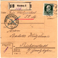 Bayern 1919, EF 60 Pf. Auf Wert Paketkarte V. Würzburg 6 N. Prichsenstadt - Covers & Documents