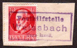 Bayern, R3 Posthilfstelle WEISSBACH Taxe Inzell (Typ 2) Auf Briefstück M. 10 Pf. - Covers & Documents