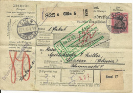 DR 1913, EF 80 Pf. Auf Paketkarte V. Köln I.d. Schweiz - Storia Postale