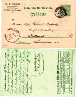 Württemberg 1897, 5 Pf. Ganzsache M. Rs. Beerenwein Zudruck V. K2 Lauffen A.N. - Briefe U. Dokumente