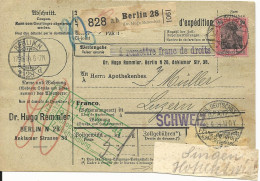DR 1914, EF 80 Pf. Auf Paketkarte V. Berlin I.d. Schweiz. Hds. Leitzettel! - Covers & Documents