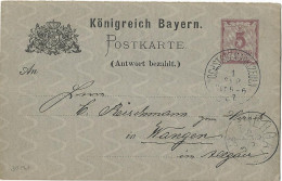 Bayern 1887, K1 Höchstadt-Marktzeuln Auf 5 Pf. Ganzsache (30 P.) - Lettres & Documents