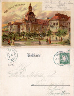 Gruss Aus München M. Nationalmuseum, 1898 Gebr. Litho AK M. AnkStpl Berg Am Laim - Autres & Non Classés