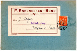 DR 1922, 150 Pf. M. Perfins F.S. Auf Faltkarton M. Firmenadressträger V. Bonn - Lettres & Documents