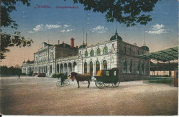 Landau ,Bahnhof M. Pferdekutsche U. Fahrrad, 1918 Per Feldpost Gebr. Farb AK  - Autres & Non Classés