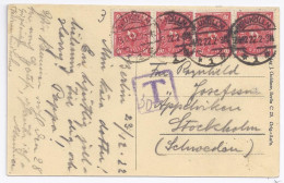 DR Schweden 1922, MeF 10 Mk, Unterfrank. AK V. Neukölln M. "T" Porto Stempel.#27 - Lettres & Documents