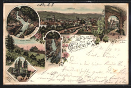 Lithographie Gebweiler, Seebachfall, Lauchenfall, Klosterkirche  - Autres & Non Classés