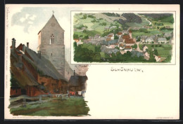 Künstler-AK Schönau I. W., Kirche, Ortsansicht Aus Der Vogelschau  - Autres & Non Classés