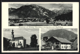 AK Ruhpolding, Kirche, Rathaus, Ortsansicht Mit Kienberg, Rauschberg, Sonntagshorn Und Reiffelberg  - Ruhpolding