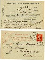 PARIS ENTIER REPIQUE 1915  BLANZY POURE 107 BOULEVARD SEBASTOPOL PARIS OBLIT RUE REAUMUR  VOIR LES SCANS - 1877-1920: Semi-Moderne
