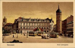 CPA Darmstadt In Hessen, Ernst Ludwigsplatz, Turm, Straßenbahnen - Autres & Non Classés