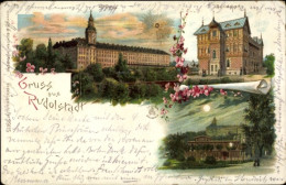 Lithographie Rudolstadt In Thüringen, Schloss, Rudolsbad, Anger, Sonne - Autres & Non Classés