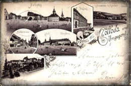 Lithographie Cölleda Kölleda In Thüringen, Marktplatz, Brückenstraße, Schule, Schloss - Autres & Non Classés
