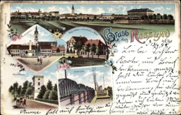 Lithographie Roßlau An Der Elbe Anhalt, Panorama, Marktplatz, Elbzollhaus, Schloss, Elbbrücke - Autres & Non Classés