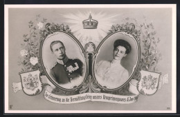 AK Vermählung Des Kronprinzenpaares 1905, Portraits Mit Wappen  - Royal Families