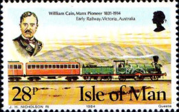Man Poste N** Yv:264 Mi:265 Early Railway Victoria Australia - Man (Insel)