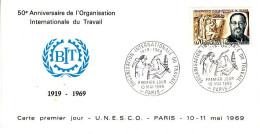 (Timbres). France FDC 1er Jour. 11.01.69 Paris Marianne & 10.05.69 Paris OIT & 19.01.85 Vienne - 1960-1969