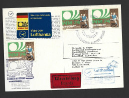 West Germany Soccer World Cup 1974 Uruguay 75p SWC X 3 FU On Special Lufthansa PPC To Germany - 1974 – West Germany