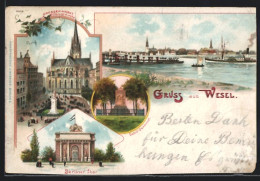 Lithographie Wesel, Ortsansicht, Grosser Markt Mit Willibrordi-Kirche  - Wesel