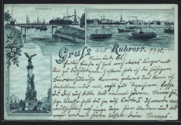 Mondschein-Lithographie Ruhrort, Winckerbrücke, Kaiser-Denkmal  - Other & Unclassified
