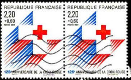 France Poste Obl Yv:2555 Mi:2692A 125.Anniversaire De La Croix-Rouge Paire (Lign.Ondulées) - Usati