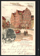 Lithographie Nürnberg, Hotel Victoria Carl Schnorr Mit Strassenbahn Und Klosterstübel-Grill Room  - Nürnberg
