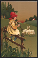 Künstler-AK Meissner & Buch (M&B) Nr. 1904: Mädchen Mit Flöte Und Rotem Hut Bei Den Schafen  - Autres & Non Classés