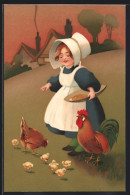Künstler-AK Meissner & Buch (M&B) Nr. 1904: Mädchen Mit Haube Füttert Die Hühner  - Autres & Non Classés