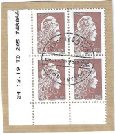 4 X YV 5250 (untere Linke Ecke Mit Druckvermerk)  Auf Briefstück Mit "Nachträglich Entwertet" Stempel Der Deutschen Post - Gebruikt
