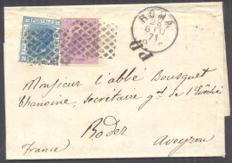 1871 Lettera Da Roma A Rodez 20 C Bigola E 60 C Annullo Muto Rombi RARA - Marcophilia