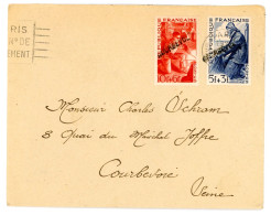 SEINE SURTAXE 825 ET 826 ENV 1949 PARIS OBLIT MALVENUE + GRIFFE LINEAIRE COURBEVOIE A L'ARRIVEE - 1921-1960: Periodo Moderno