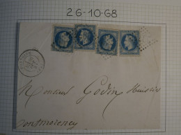 DP 19 FRANCE  LETTRE DEVANT  1868 PONTOISE A MONTMORENCY +4X N° 29 FONCé++AFF. INTERESSANT+ #0 - 1849-1876: Période Classique