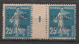 LEVANT - 1921-22 - N°YT. 32 - Type Semeuse 3pi 30pa Sur 25c Bleu - Paire Millésimée - Neuf Luxe** / MNH - Nuevos