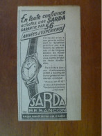 Publicité 1949 Achetez En Confiance Une Montre Etablissements SARDA Besançon Maison Fondée En 1893 - Publicités